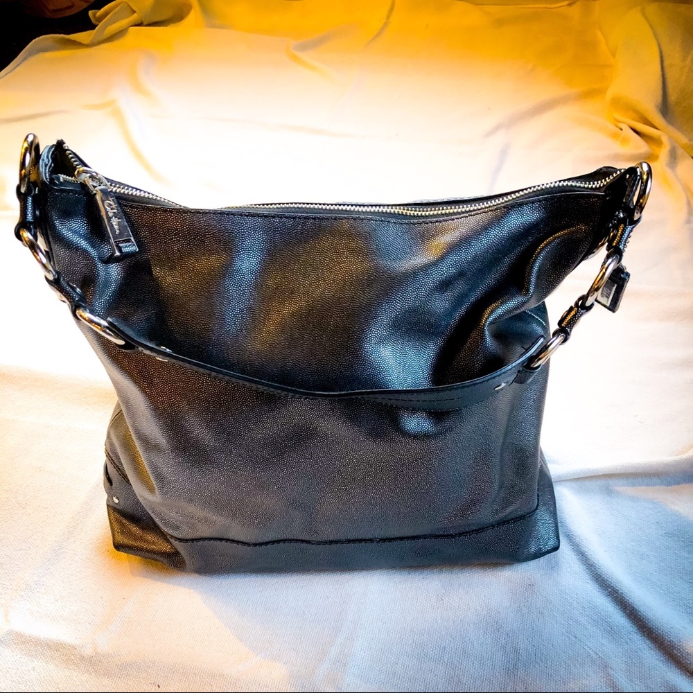 Black/Pewter color leather hobo bag
